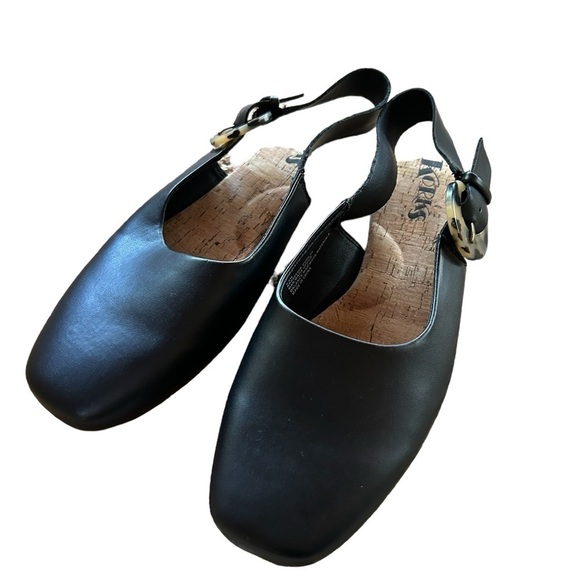 KORKS Blush VEGAN FAUX LEATHER / NWOB/ NWT/ Slingback Flats BLACK/ size 9.5 - Picture 2 of 7